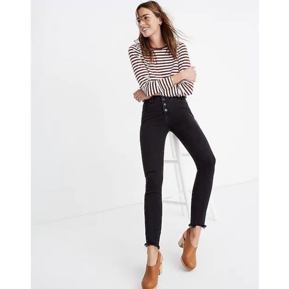 Madewell 10” High Rise Button Fly Raw Hew Skinny Jeans